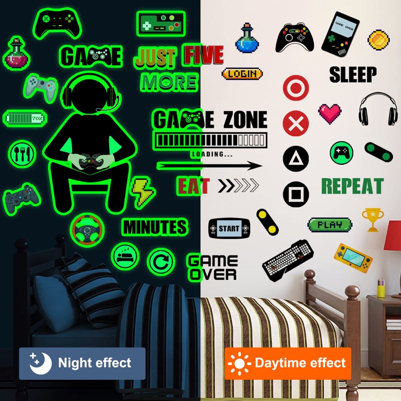 Sinekong Gamer Wall Decals Stickers Glow in The Dark Wall Decals Game Wall Stickers Gaming Controller Wall Decals Game Room Decor Video Game Decal for Boys Kids Girls Bedoom Playroom Wall Decor (Green) - Image 4